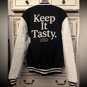 Varsity Black and White Bomber Jacket leather and wool men’s L